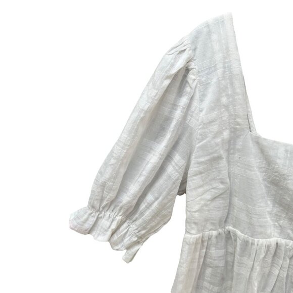 Grace White Cotton Babydoll Top Puff Sleeve Back Bow Tie Cottagecore Beachy LG‎ - Picture 2 of 6